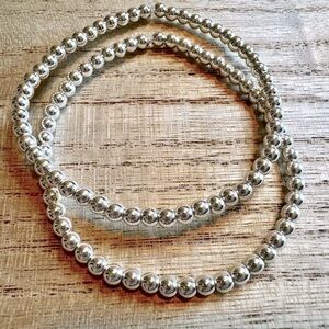 Silver Hematite Beaded Stretch Bracelets – Set of 2